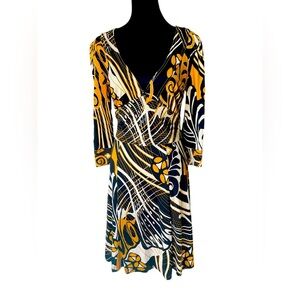 Mango MNG Suits Black/Gold/Ivory Retro V-Neck Dress, Medium, Decorative Stitch